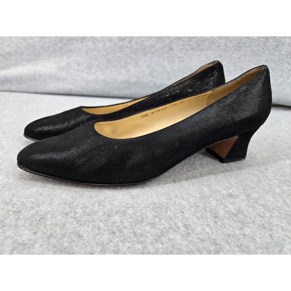 Salvatore Ferragamo Women's Sz 10B Black Sparkle Fabric Block Heel Pumps